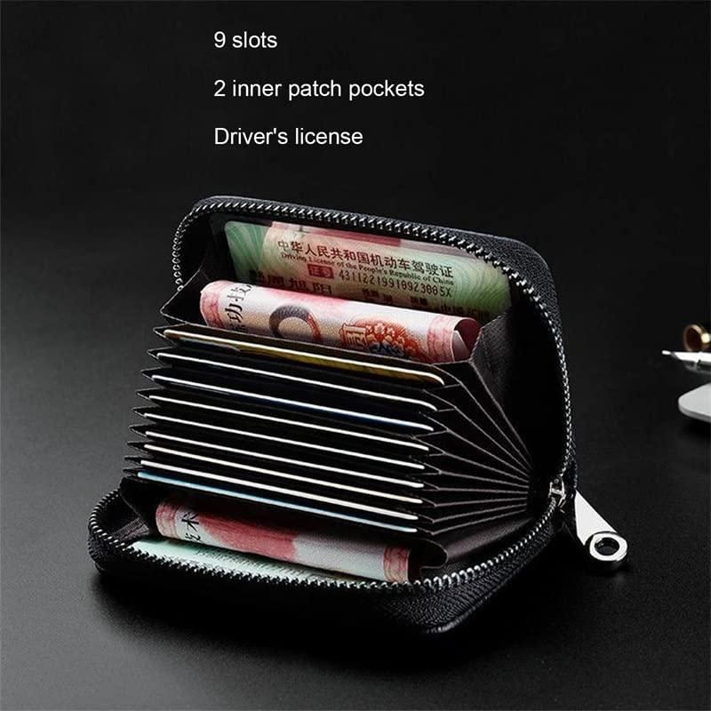 Leather Credit Card Holder Wallet with 9 Card Slots 2 Money