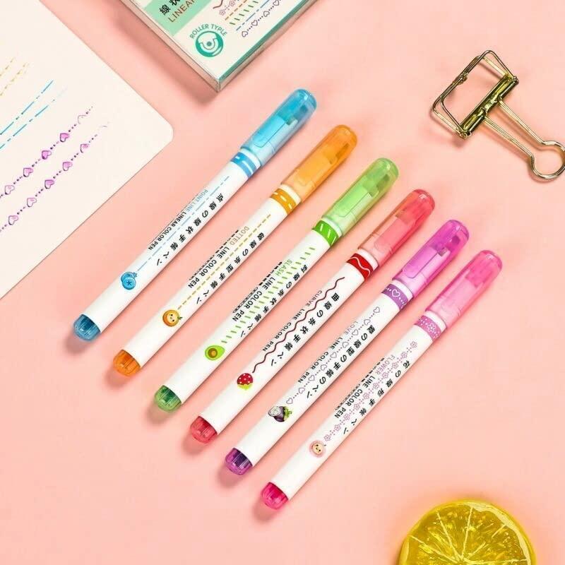 KULTURA® Linear Roller Color Pens Highlighters — 6 Curve Shapes (Set of 6) ✨🖍️