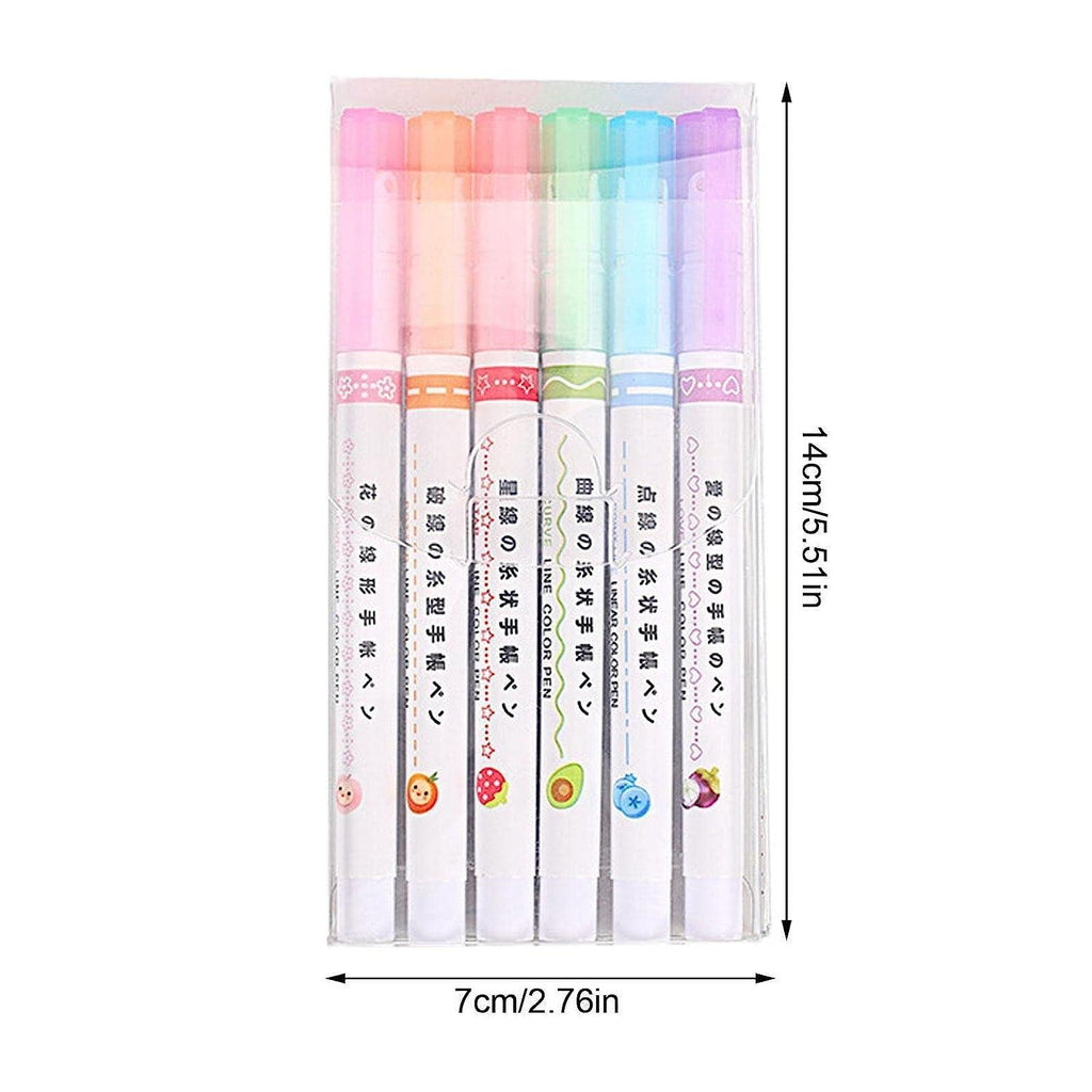 KULTURA® Linear Roller Color Pens Highlighters — 6 Curve Shapes (Set of 6) ✨🖍️
