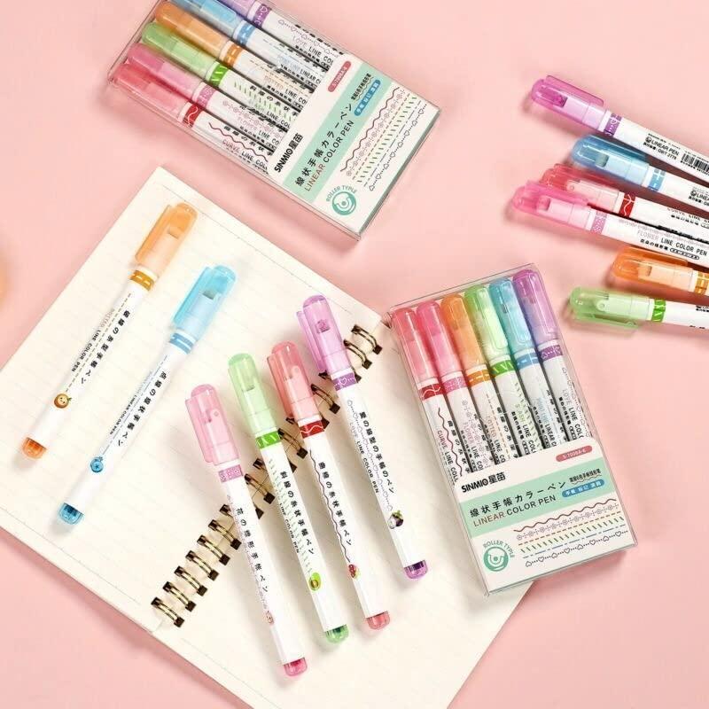 KULTURA® Linear Roller Color Pens Highlighters — 6 Curve Shapes (Set of 6) ✨🖍️