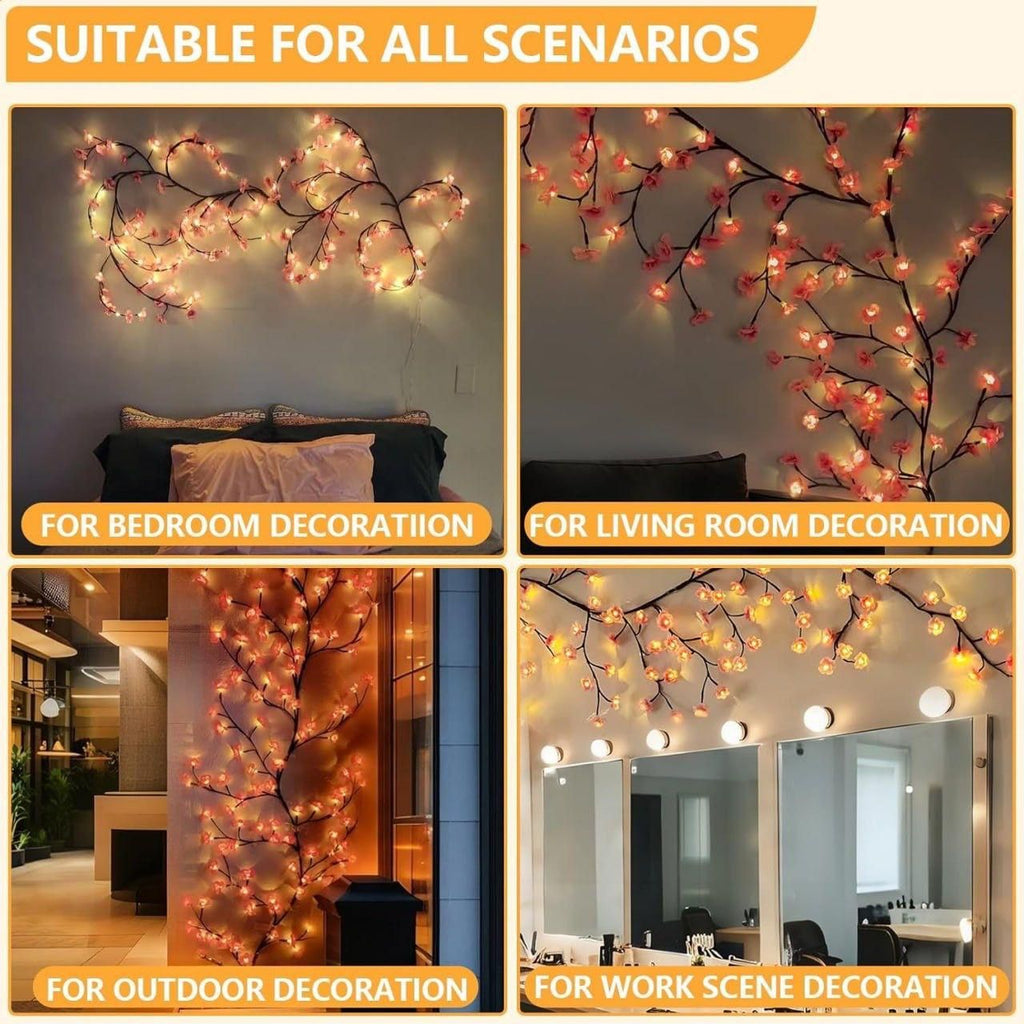 🌸 Cherry Blossom LED Tree Branch Lights 💡 | Flexible USB Powered Decorative Lamp for Home, Bedroom & Festive Décor 🏡✨