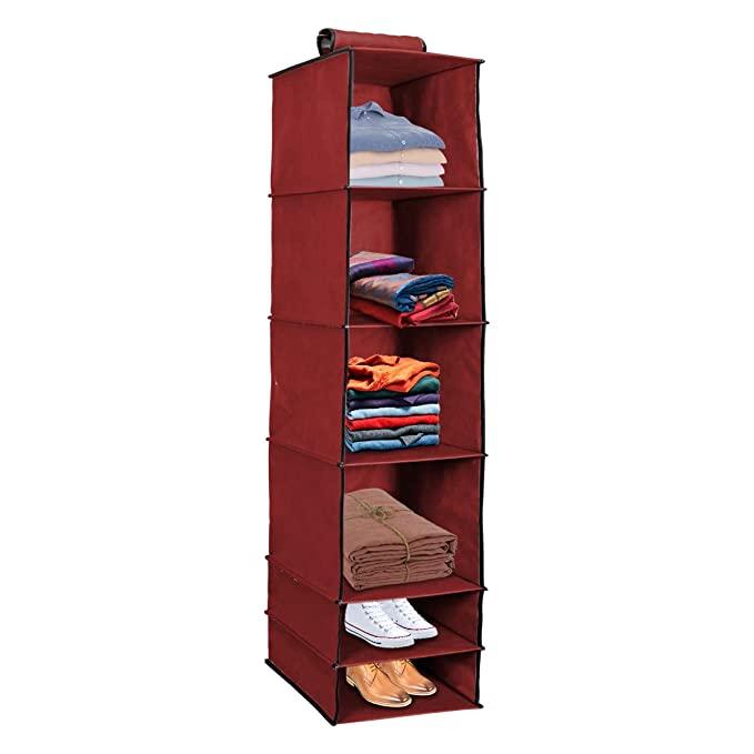 Organizer- 6 Shelves Foldable Hanging Wardrobe Organizers, maroon