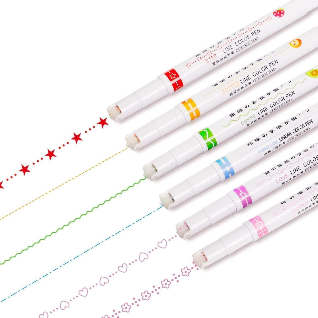 KULTURA® Linear Roller Color Pens Highlighters — 6 Curve Shapes (Set of 6) ✨🖍️