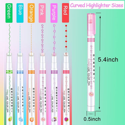 KULTURA® Linear Roller Color Pens Highlighters — 6 Curve Shapes (Set of 6) ✨🖍️