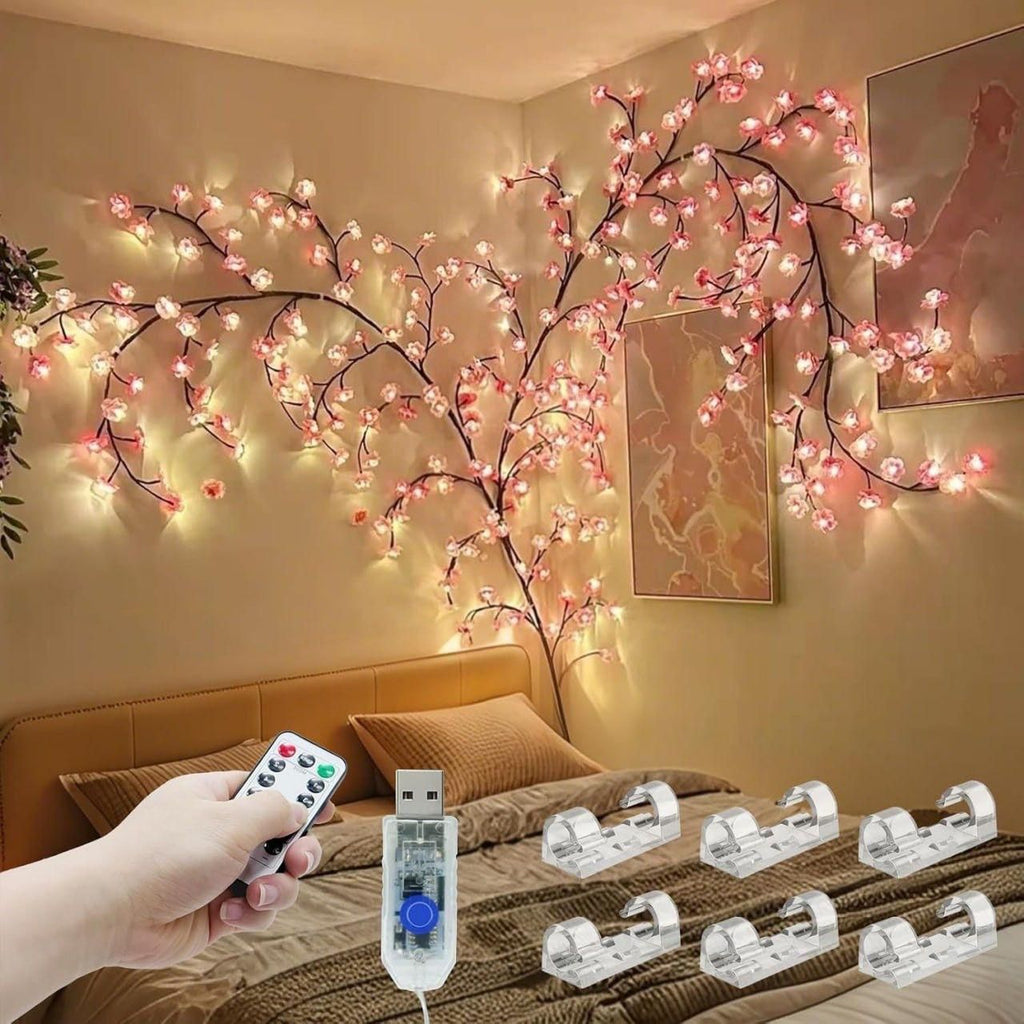 🌸 Cherry Blossom LED Tree Branch Lights 💡 | Flexible USB Powered Decorative Lamp for Home, Bedroom & Festive Décor 🏡✨