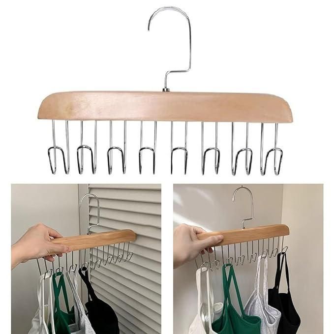 Multifunctional Wooden Hanger with Metal Hooks (Pack of 2)