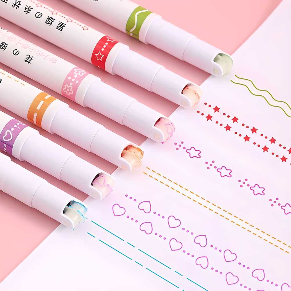 KULTURA® Linear Roller Color Pens Highlighters — 6 Curve Shapes (Set of 6) ✨🖍️