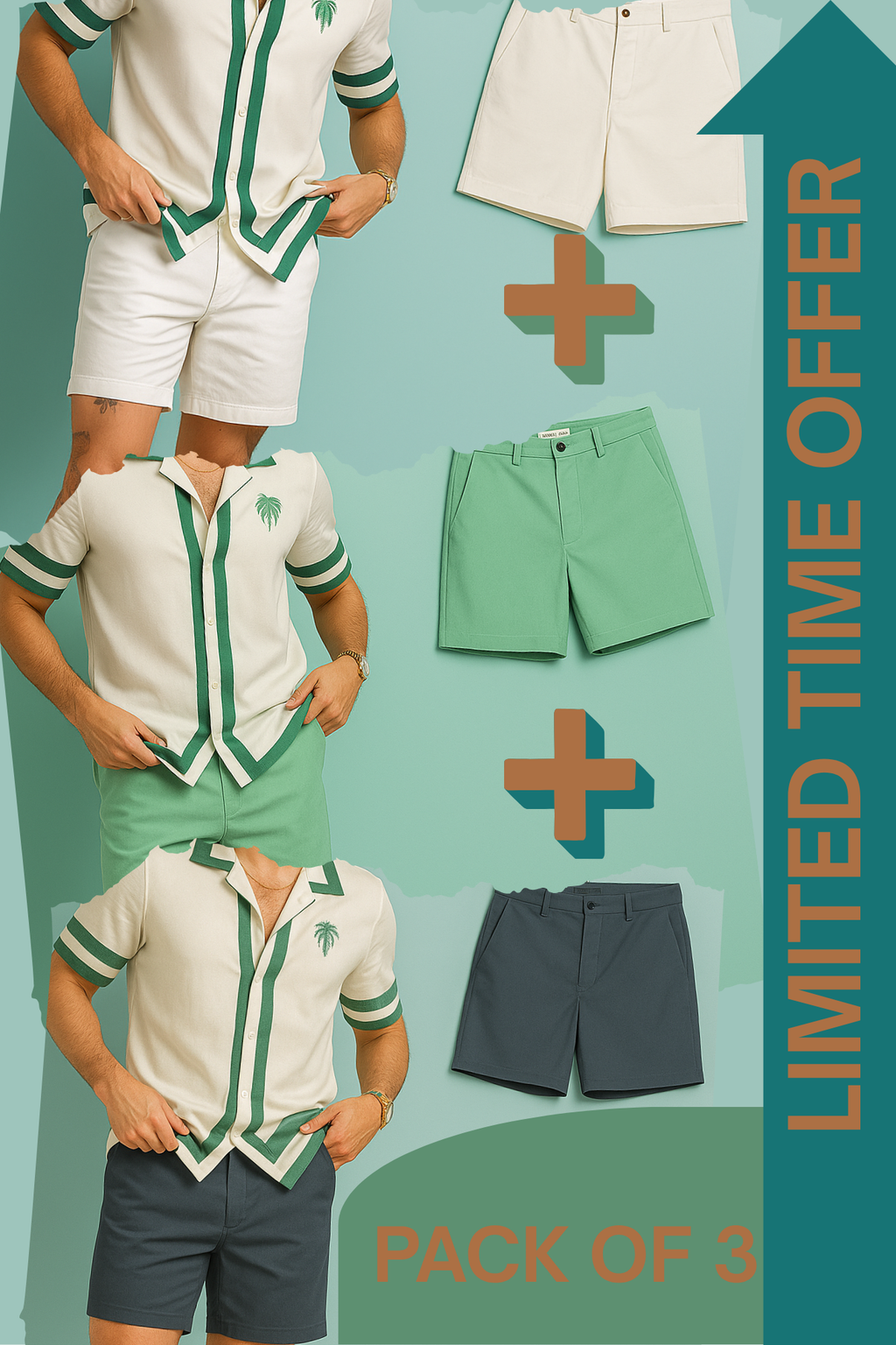 Men's Sleek Solid Casual Shorts Pack of 3 (White-Dark-Grey-Green)