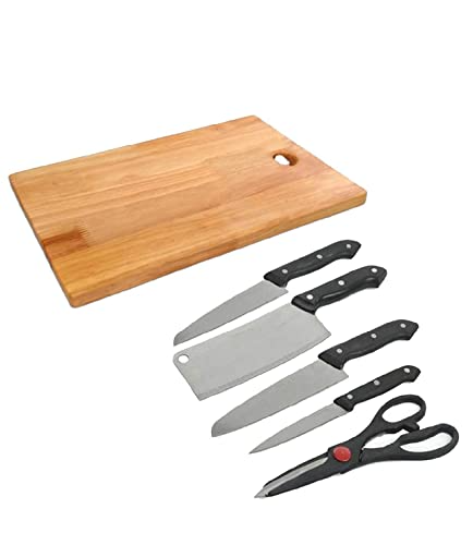 KULTURA® Wooden Chopping Board With 5-Pcs Knife Set