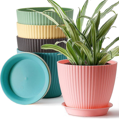 Plastic Round Flower Pot Drainage Holes and Tray Indoor Outdoor Plant