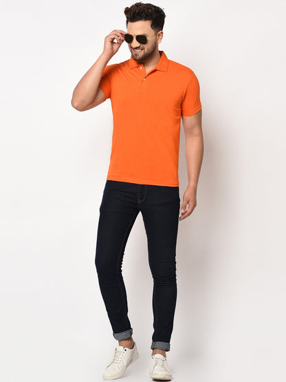 Cotton Blend Solid Half Sleeves Mens Polo T-Shirt