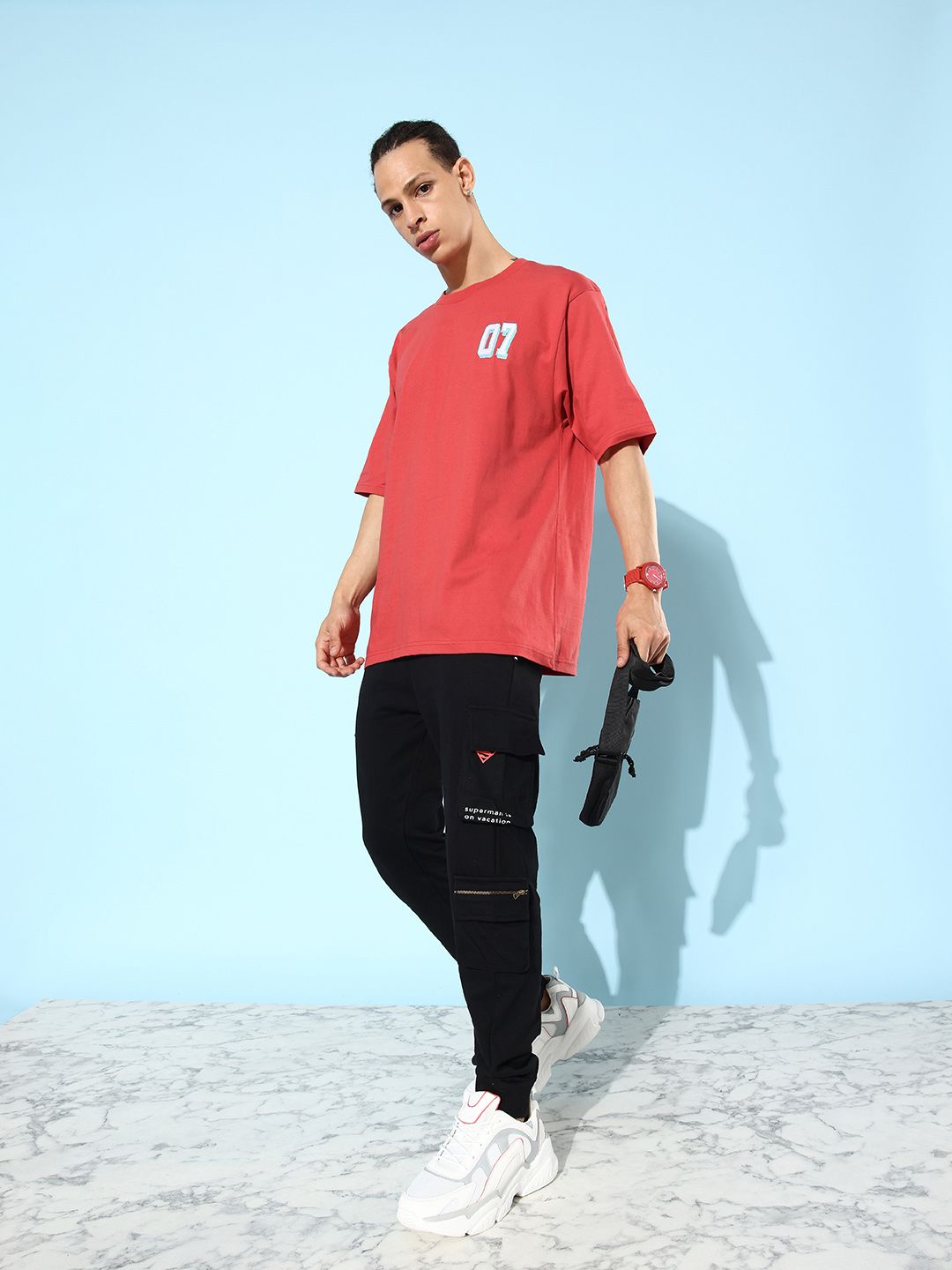 Dillinger Red Typographic Oversized T-Shirt
