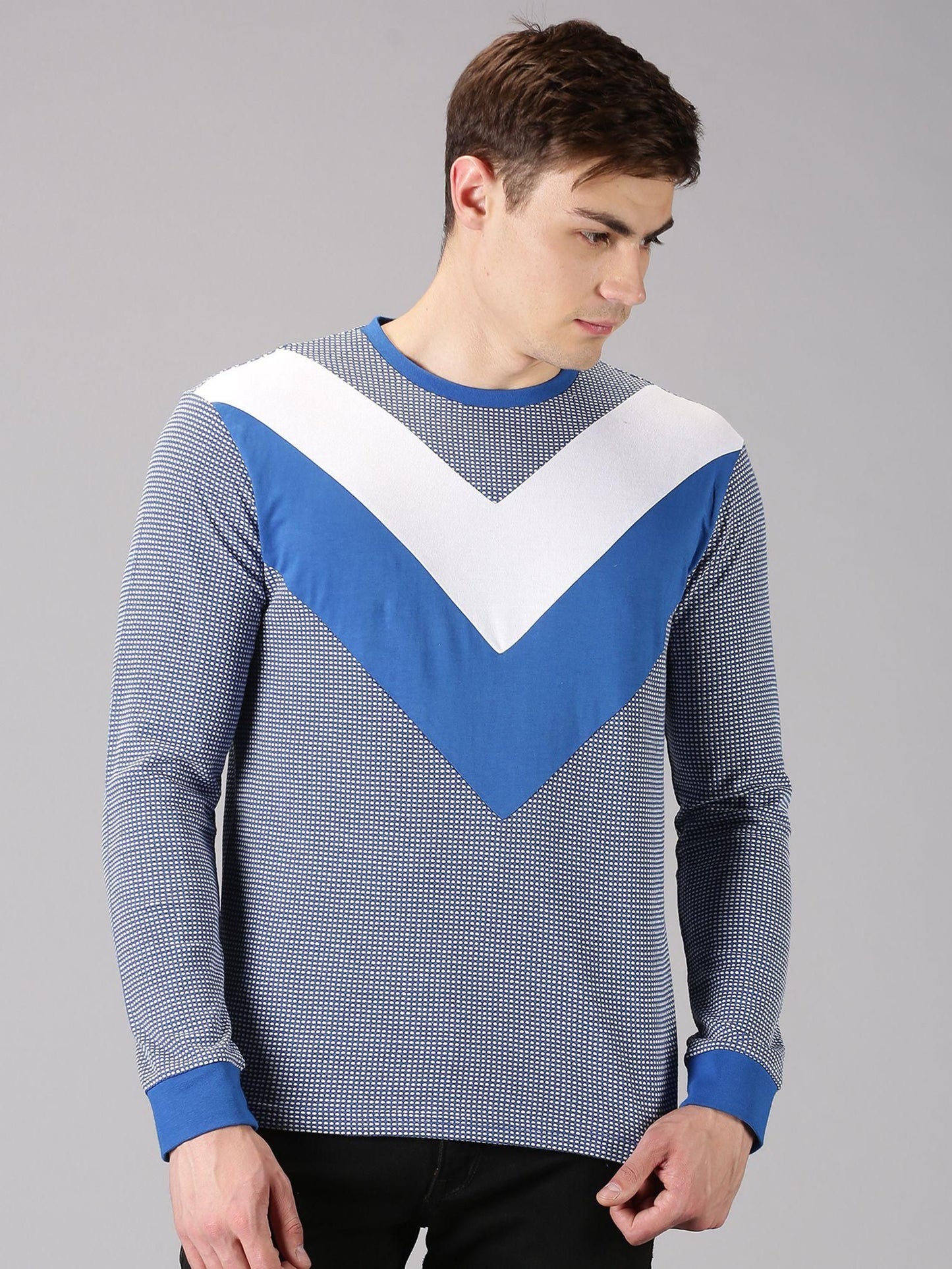 UrGear Cotton Color Block Full Sleeves Round Neck Mens T-Shirt