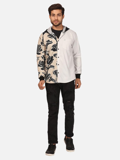 Men's Fleece Half Floral Print Hoodie