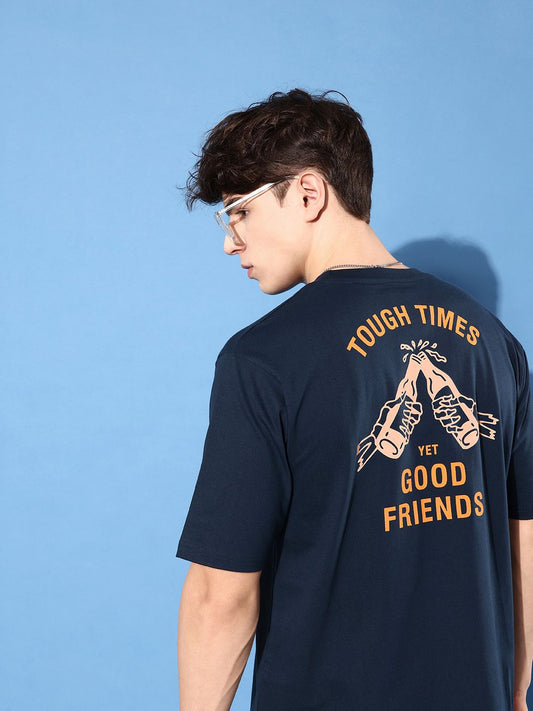 Difference of Opinion Navy Graphic Oversized T-Shirt