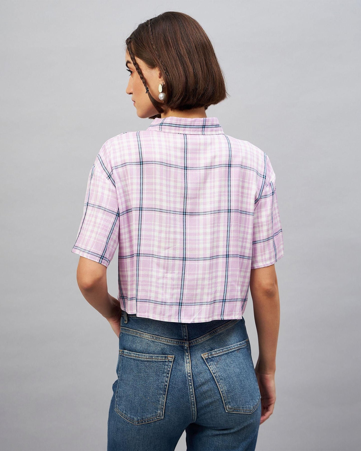 Viscose Checkered Crop Shirt for Women's