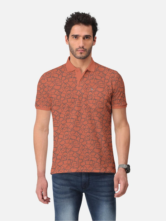 Trendy Geometric Print Half Sleeve Polo T-Shirt for Men's