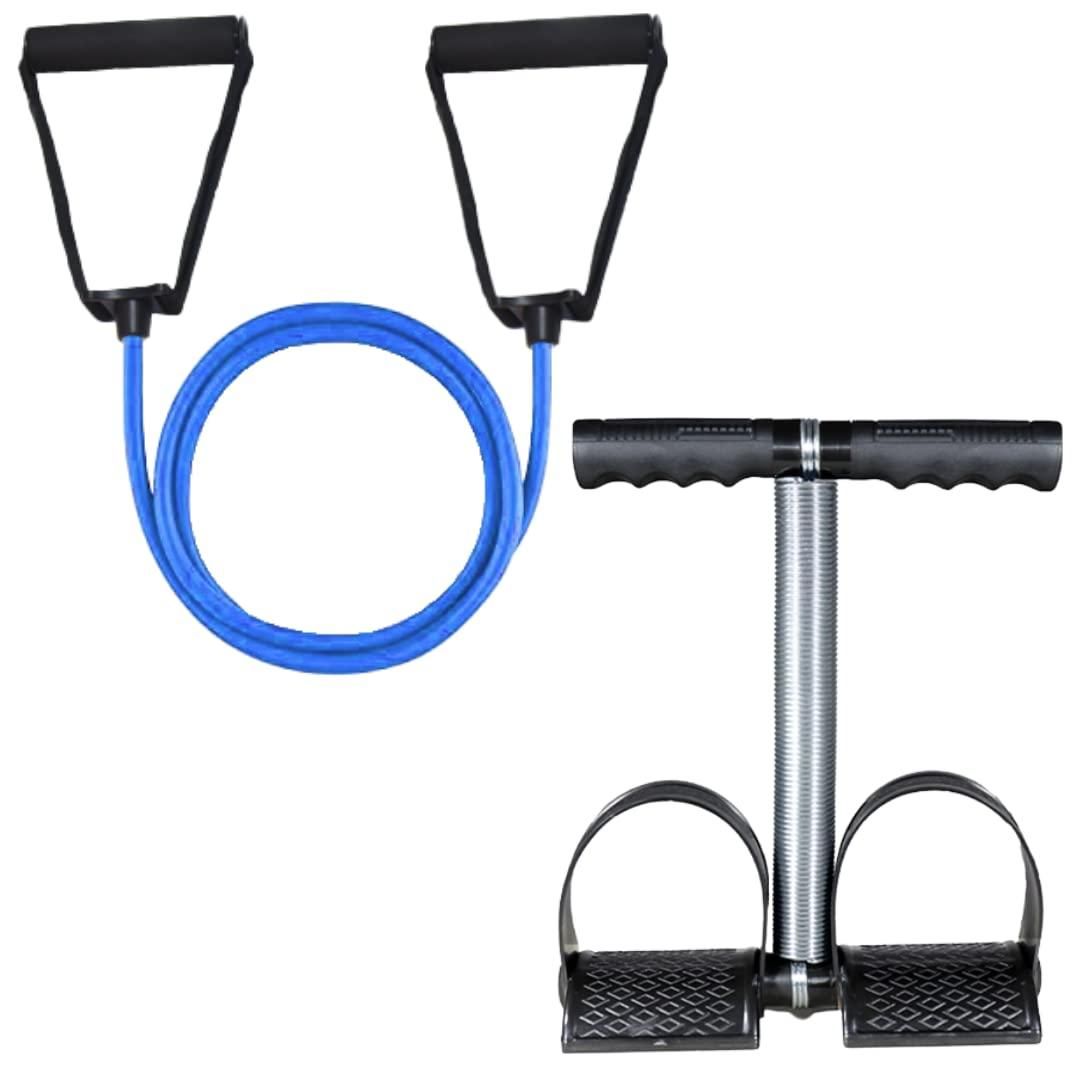 Gym Combo Double Spring Tummy Trimmer With Heavy Resistance Band Toning Tube Ab Exerciser