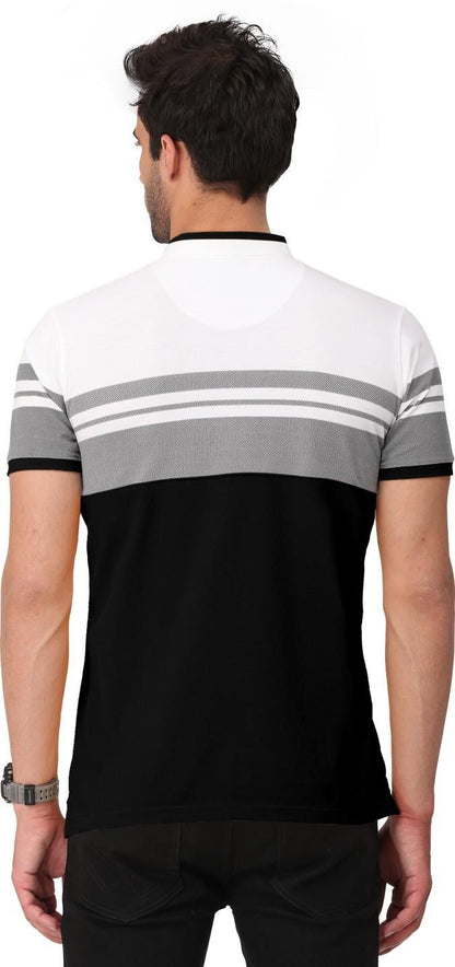 Colorblock/Stripe Blended Cotton Henley Neck T-Shirt for Men's