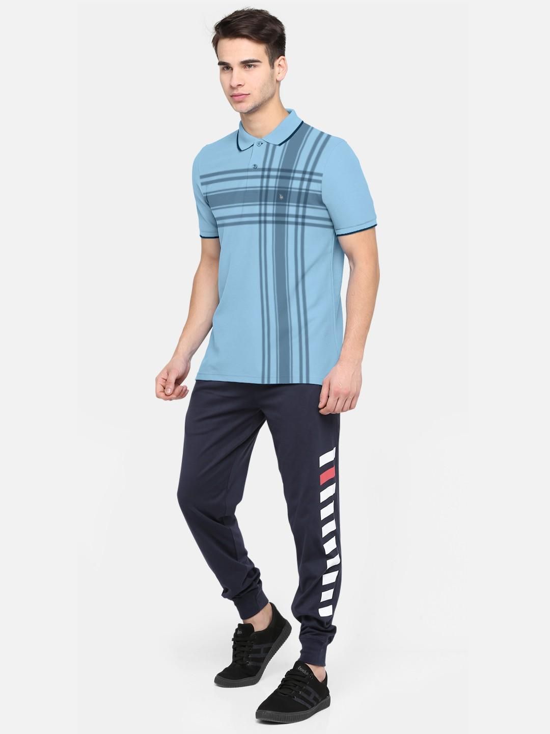 Men's Regular Fit Cotton Blend Stripe Print Polo Neck T-Shirt