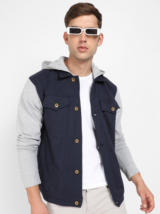 Campus Sutra Men's Button-Front Jacket With Contrast Detail