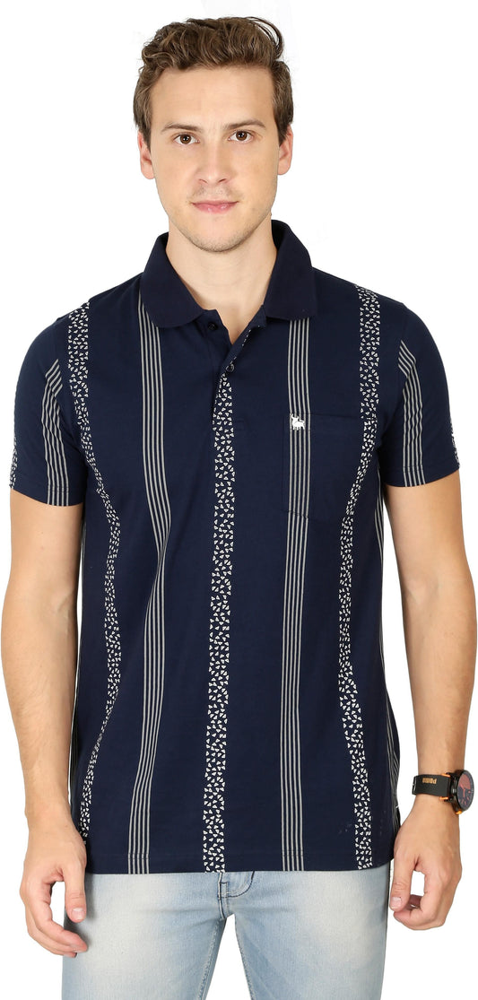 Men's Blended Pure Cotton Printed Polo Collar T-Shirt