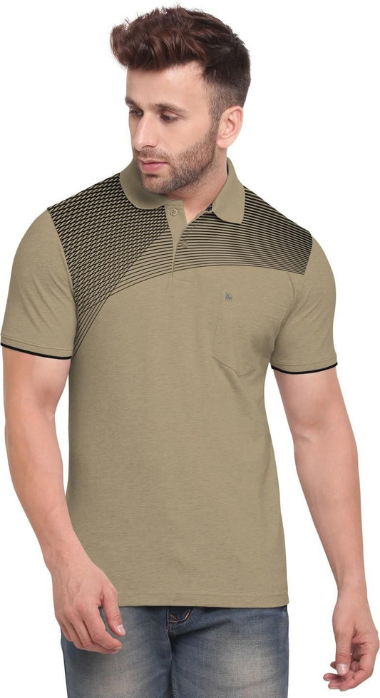 Men's Regular Fit Blended Cotton Stripe Print Polo T-Shirt