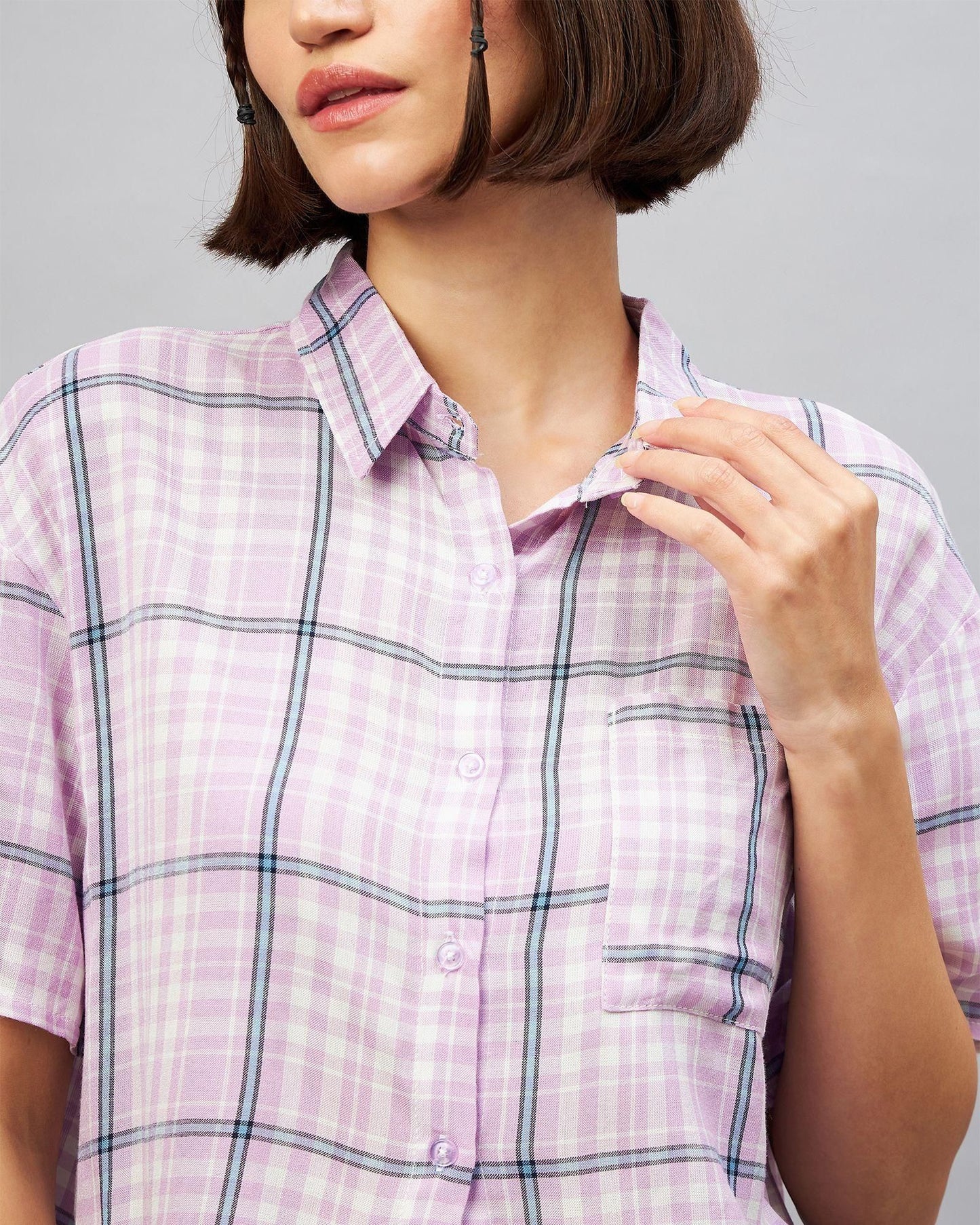 Viscose Checkered Crop Shirt for Women's