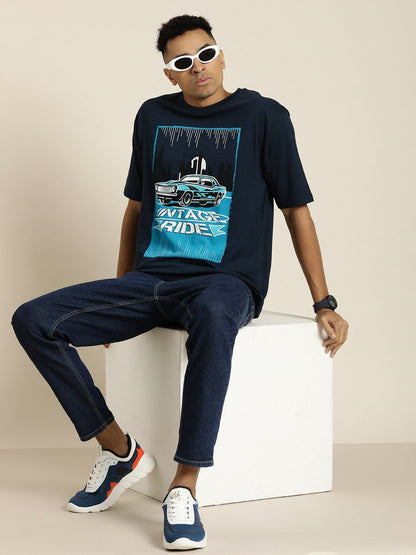 Difference of Opinion Navy Blue Graphic Oversized T-shirt