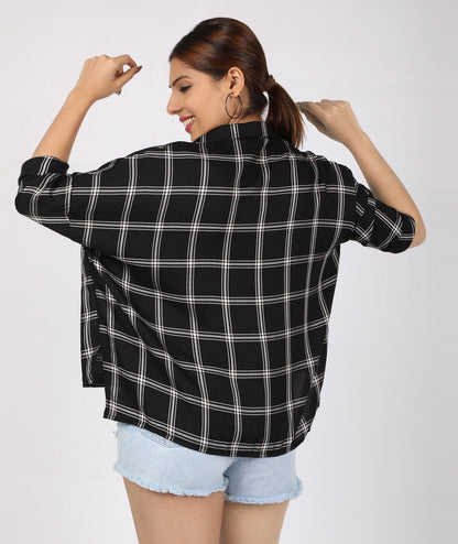 Viscose Oversized Checkered Shirt for Women's