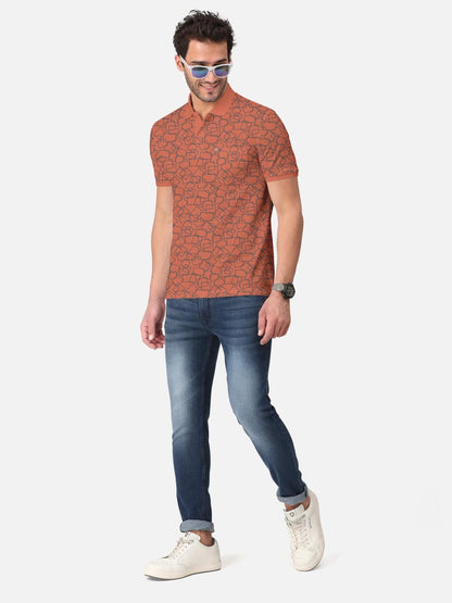 Trendy Geometric Print Half Sleeve Polo T-Shirt for Men's