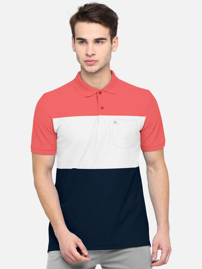 Men's Blended Cotton Colorblock Polo Collar T-Shirt