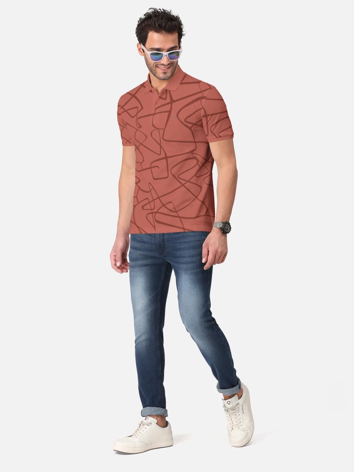 Trendy Abstract Print Half Sleeve Polo T-Shirt for Men's