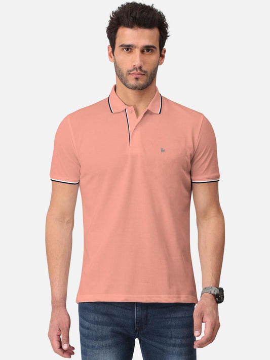 Solid Cotton Blended Half Sleeve Tape Polo T-Shirts for Men's