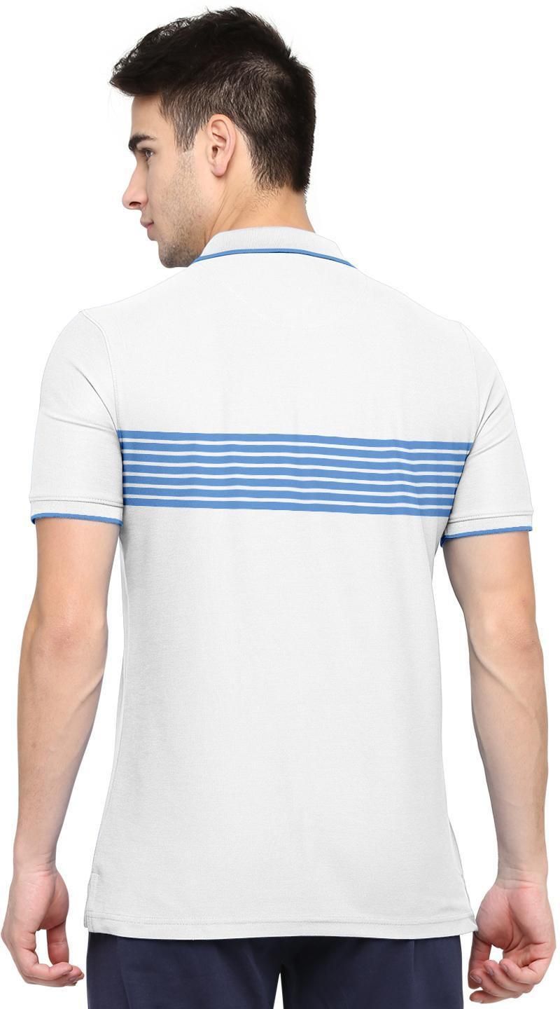 Men's Blended Pure Cotton Stripe Print Polo Collar Tape T-Shirt