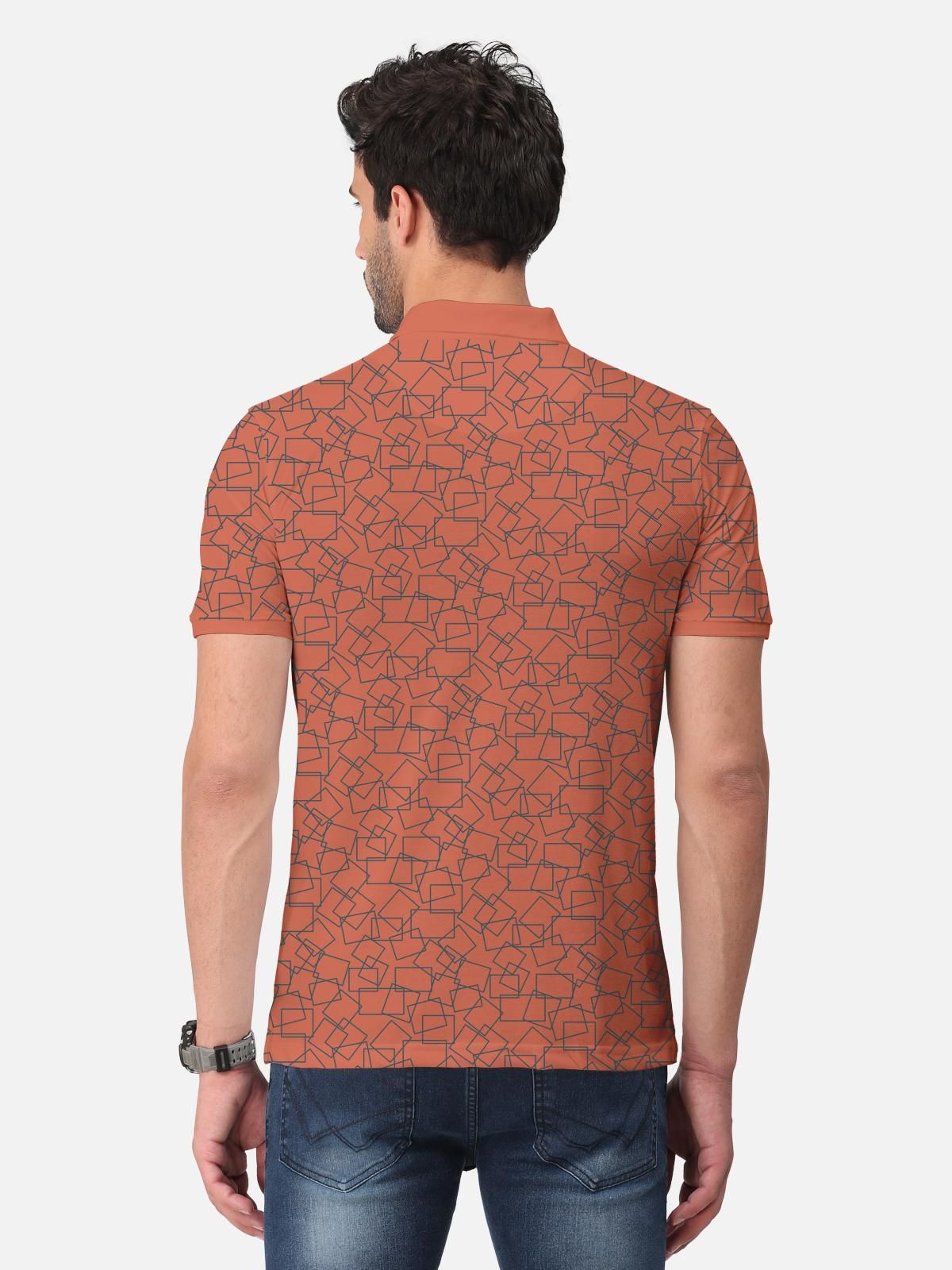 Trendy Geometric Print Half Sleeve Polo T-Shirt for Men's