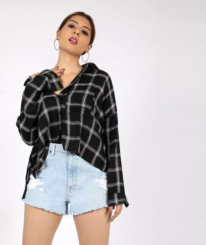 Viscose Oversized Checkered Shirt for Women's