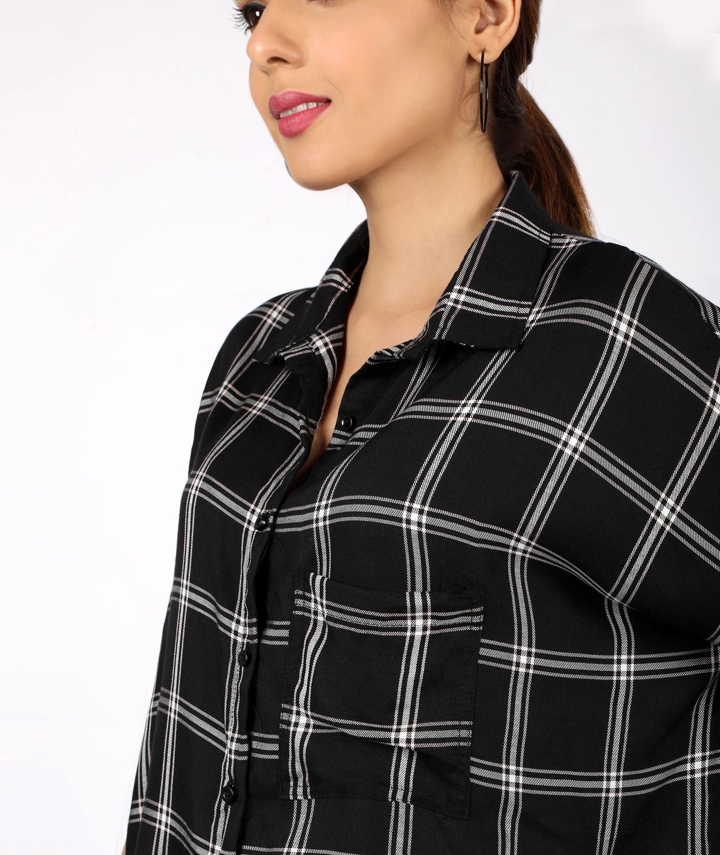 Viscose Oversized Checkered Shirt for Women's