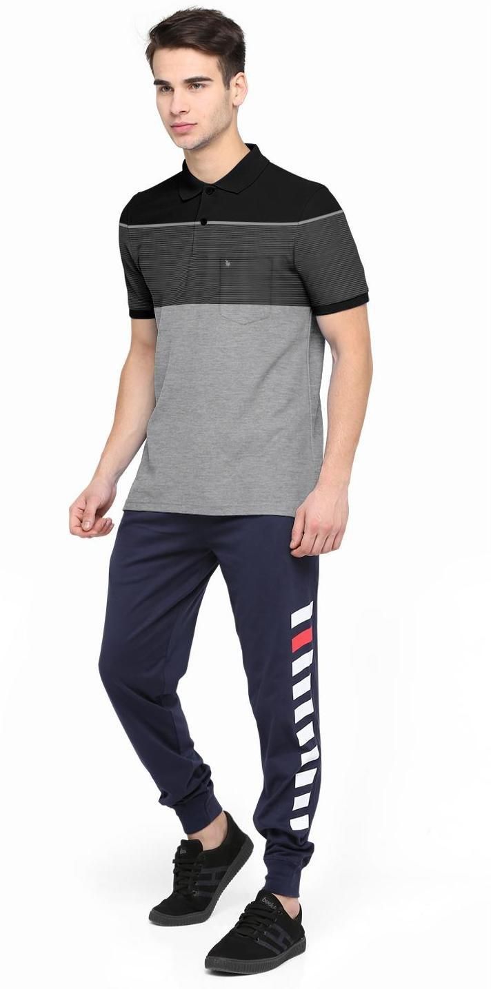 Men's Blended Cotton Colorblock/Stripe Print Polo T-Shirt