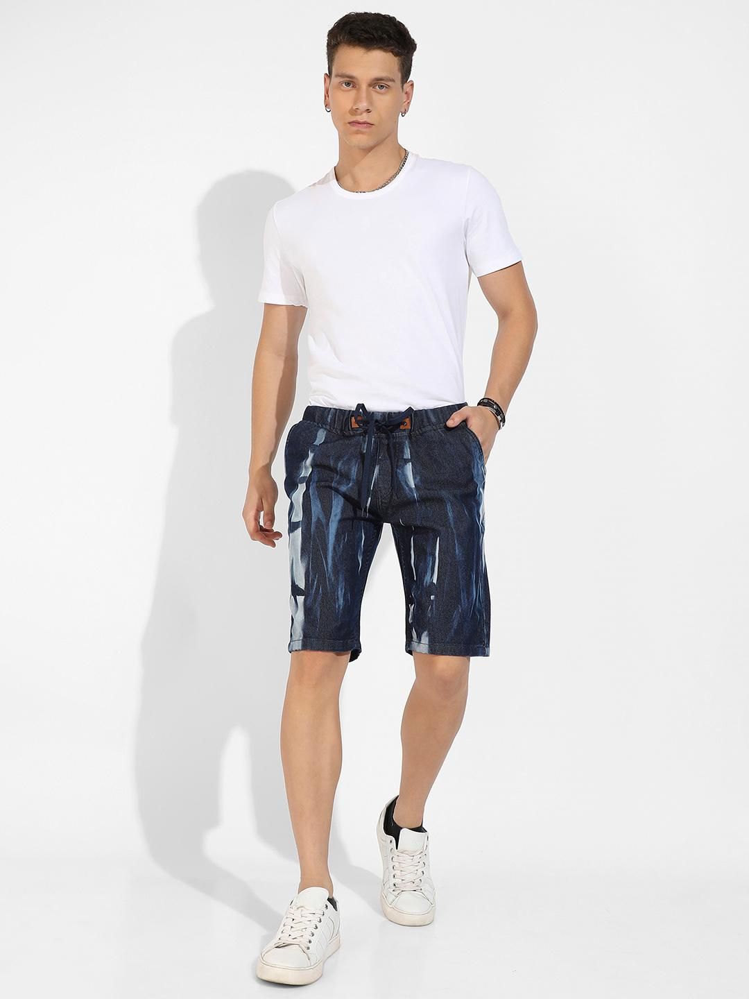 Campus Sutra Men's Contrast Washed Denim Shorts