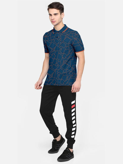 Trendy Cotton Blend Geometric Print Polo Neck T-Shirt for Men's