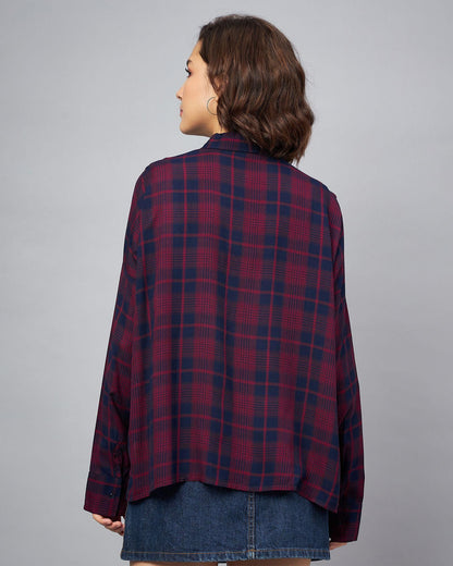 Viscose Oversized Checkered Shirt for Women's
