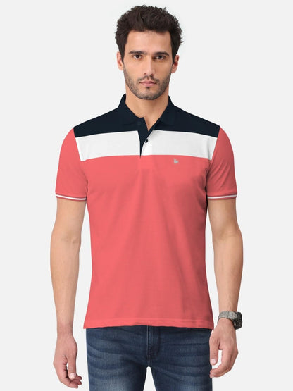 Men's Blended Cotton Colorblock Polo Collar T-Shirt