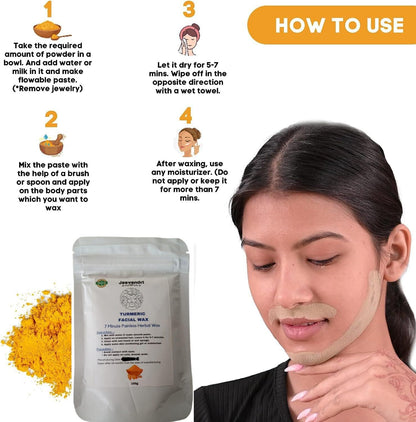 Turmeric Facial Wax - 5 Minute Painless Herbal Wax Powder (100g)