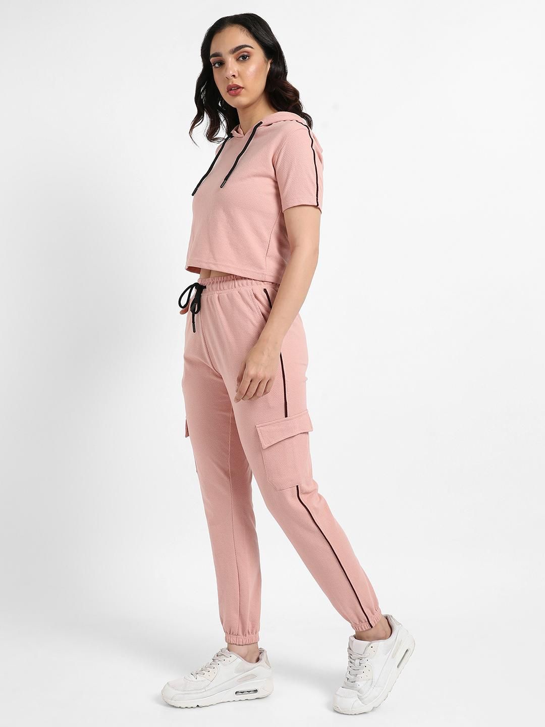 Campus Sutra Women's Hooded Co-Ord Set With Contrast Piping