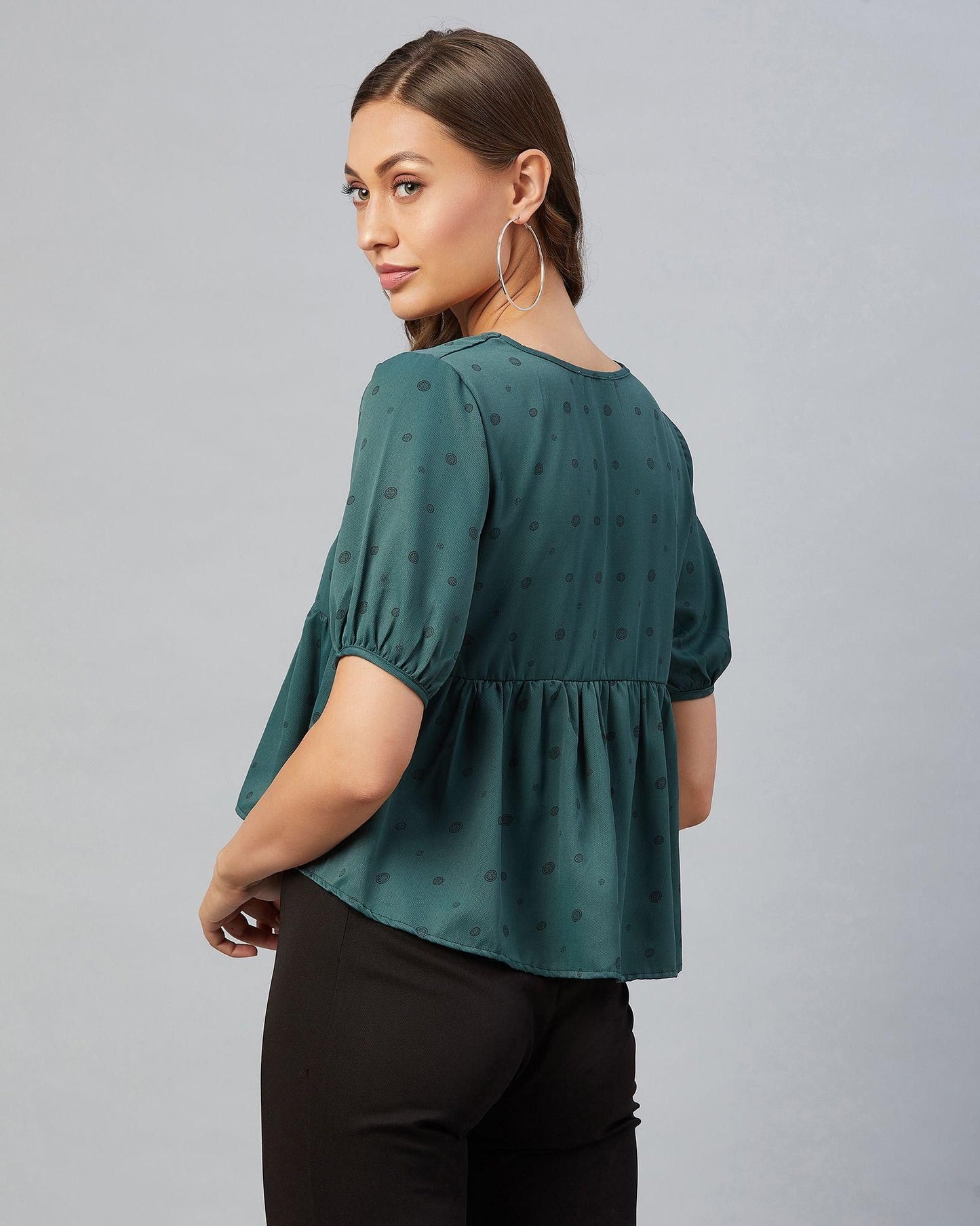 Women's Green Doted Ruffled Style Top