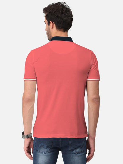 Men's Blended Cotton Colorblock Polo Collar T-Shirt