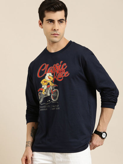 Difference of Opinion Navy Blue Graphic Oversized T-Shirt