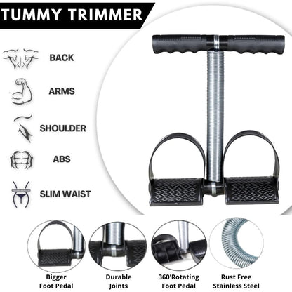 Gym Combo Double Spring Tummy Trimmer With Heavy Resistance Band Toning Tube Ab Exerciser