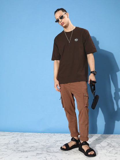 Difference of Opinion Brown Graphic Oversized T-Shirt